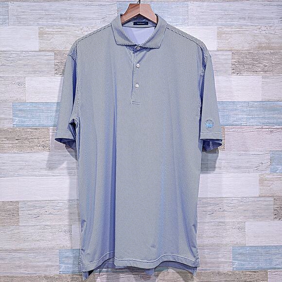 TURTLESON Performance Golf Polo Blue White Diamond Check Country Club Mens Large - Picture 1 of 7